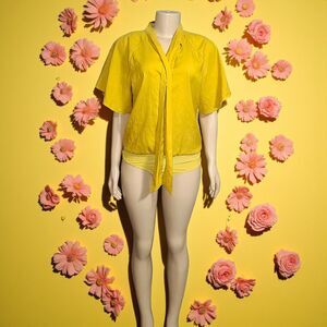 New York & Company Yellow Bodysuit Blouse